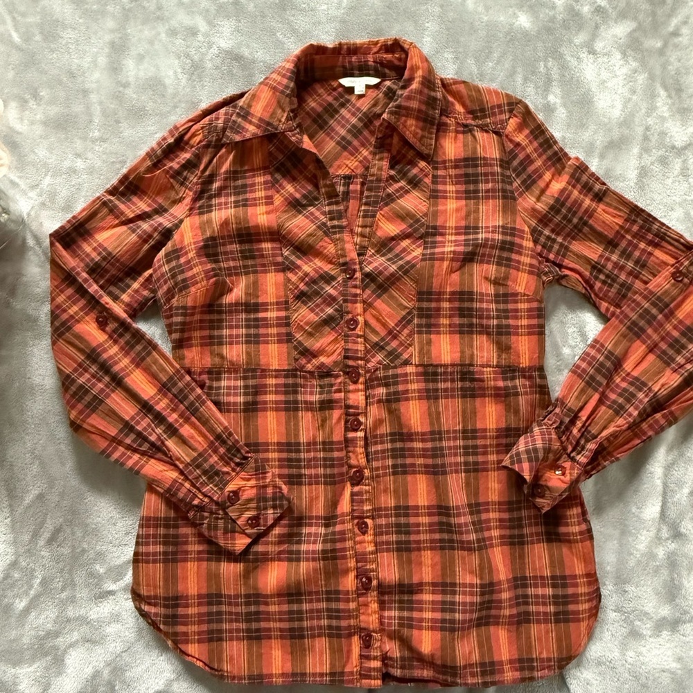 Maurices Orange Plaid Women's Top